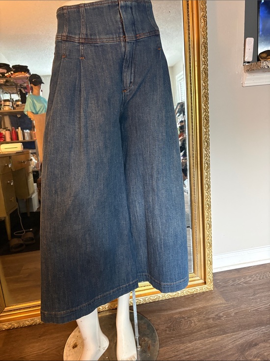 Pilcro Denim - Pilcro Dark Blue Wide-Leg Denim Skirt-Jeans